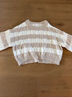 Urban Planet Beige & White Striped Cropped Crew Sweater
